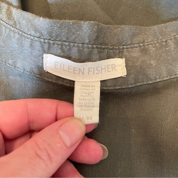 Eileen Fisher Linen Button Down Long Sleeve Shirt Khaki Green Lagenlook Medium - Picture 7 of 8